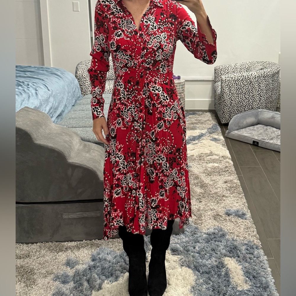 Free People Red and Black Floral Midi Dress